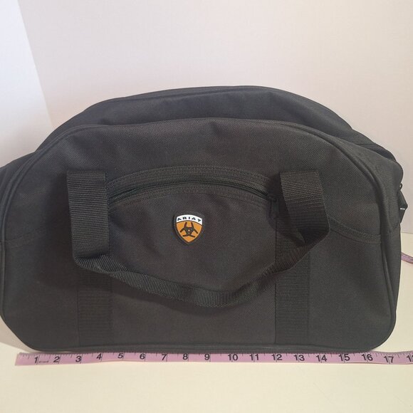 Ariat Black Polyester Duffle Bag With Zippered Pocket & Double Handles 16x10x6" - Picture 2 of 12